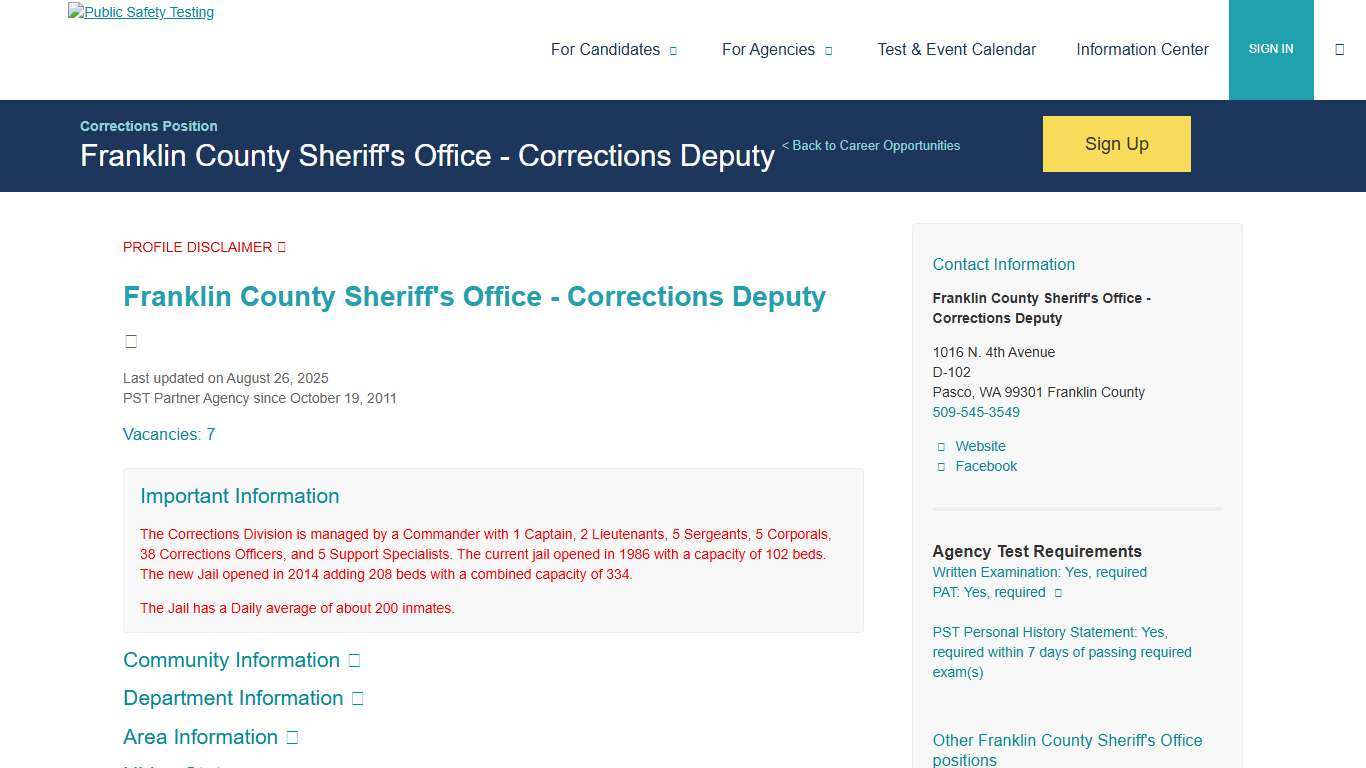 Public Safety Testing - Franklin County Sheriff's Office - Corrections Deputy